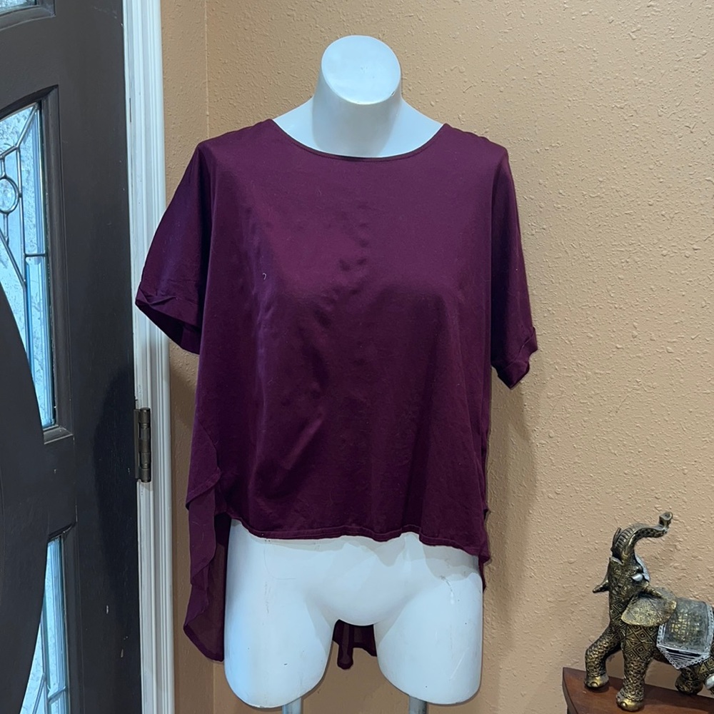 Eri and Ali burgundy short sleeve blouse